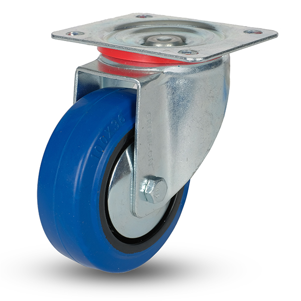 Roulette pivotante en caotchouc élastique bleu 3"